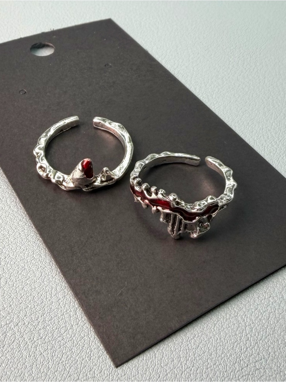 Silver-Tone gothic-style adjustable statement ring set
